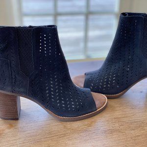 Tom's Suede Perforated Peep Toe Bootie